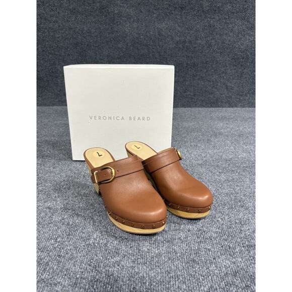 Veronica Beard Hendrix Clog Shoes Womens‎ Size 7 Leather Studded Wood Heel Mules - Picture 1 of 16